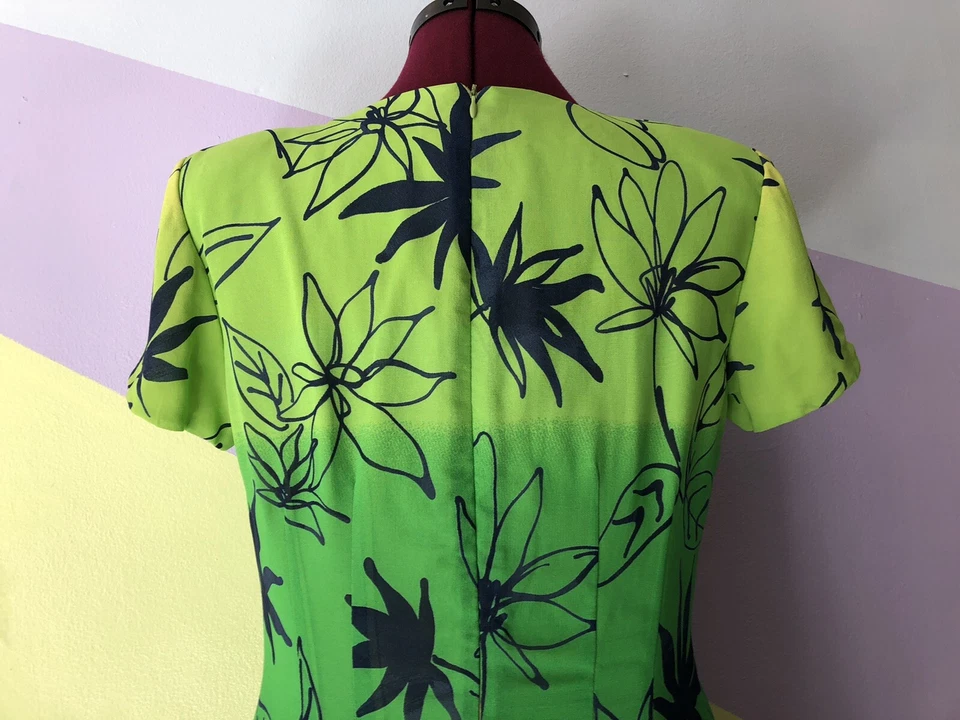 Vintage 90s Tie Dye Blue & Green Hawaiian Floral Party Hot Teacher Maxi Dress - Image 3 of 4