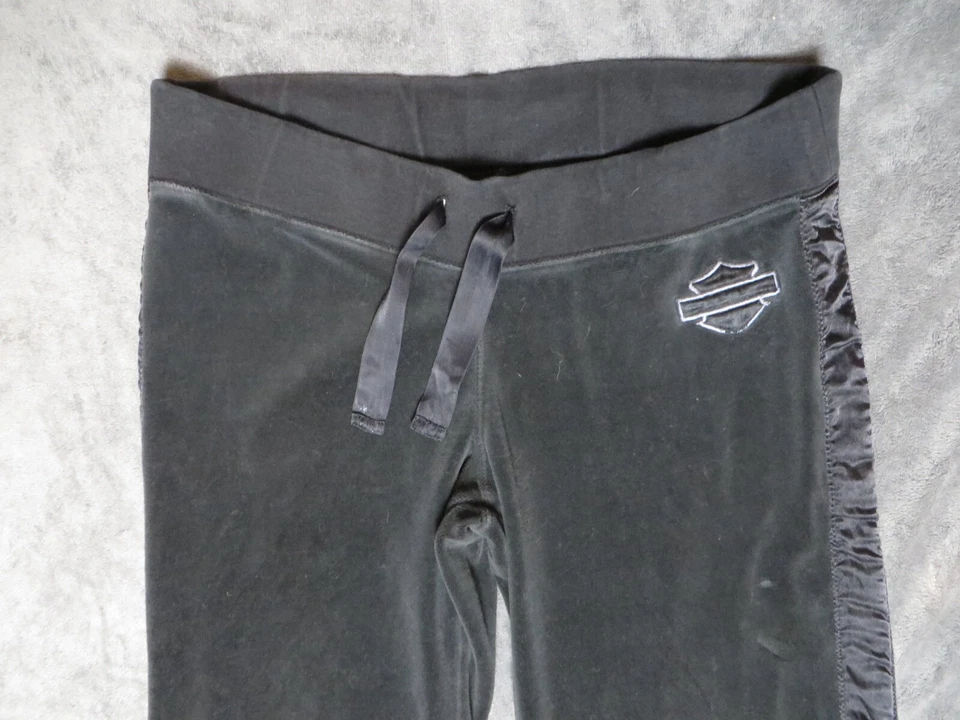Pantalones deportivos vintage Y2K Harley Davidson para mujer pierna recta terciopelo tiro bajo pequeños Foto 3 de 4