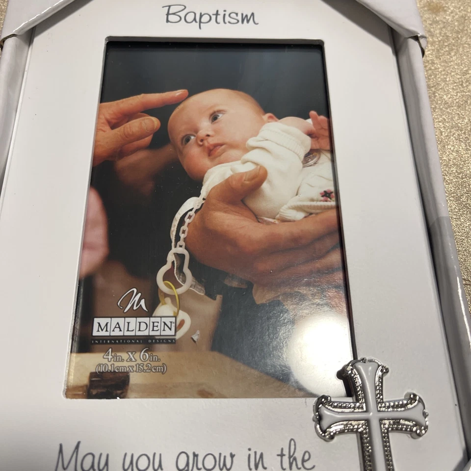 Marco de madera bautismo que crezcas a la luz del amor de Dios 4x6 blanco Foto 3 de 4