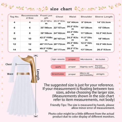 Girls Metallic Gold Praise Dance Dress Liturgical Worship Dancewear Full Length - Picture 12 of 50
