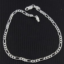 Fashion Women / Girl 925 Sterling Silver Flat Figaro Chain Anklet Bracelet 9-10"