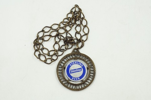 Vintage 1970's Sterling Beer Advertising Necklace 24" - Double Sided Pendant