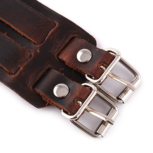 Men's Leather Double Belt Strap Buckle Adjustable Cuff Bangle Wristband Bracelet - Picture 18 of 23