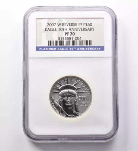 Reverse PF70 2007-W $50 American Platinum Eagle 10th Anniversary NGC *4450