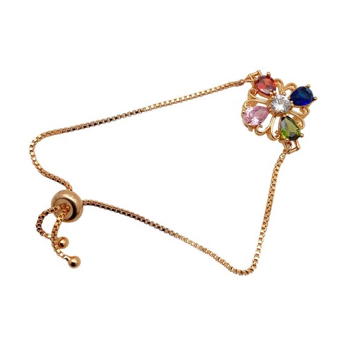Multi Stone Slider Bracelet Flower Delicate Rose Gold Plated Glass Crystal 7in - Picture 6 of 13