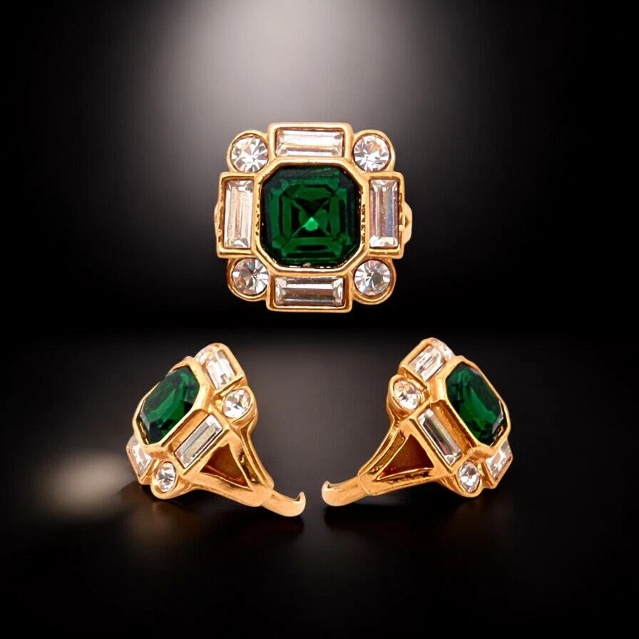 Винтажное коктейльное кольцо Avon — смелое сокровище — искусственный изумруд — размер 8 - Изображение 4 из 4