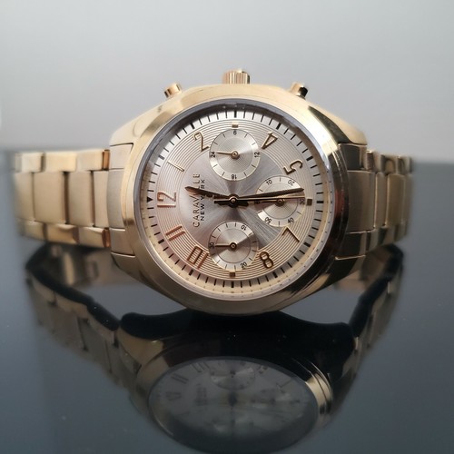 Caravelle New York 44L118 Women's Round Gold Tone Chronograph Analog Watch