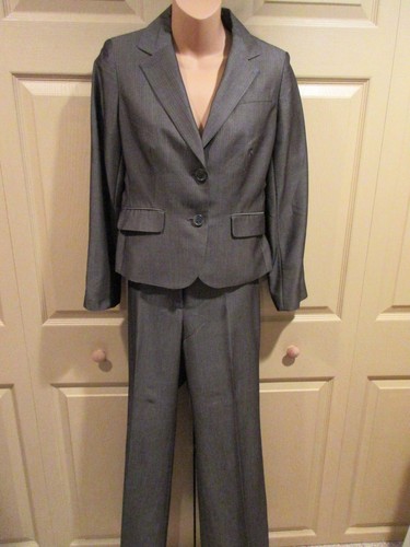 ANN TAYLOR LOFT Jacket WOMENS SIZE 2 CLASSIC GRAY PINSTRIPE WOOL BLEND - Picture 2 of 12