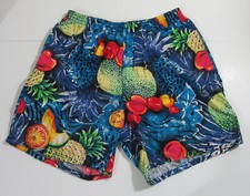 Izod Lacoste Mens Vintage Swim Trunks Tropical Fruit Blue EUC Large