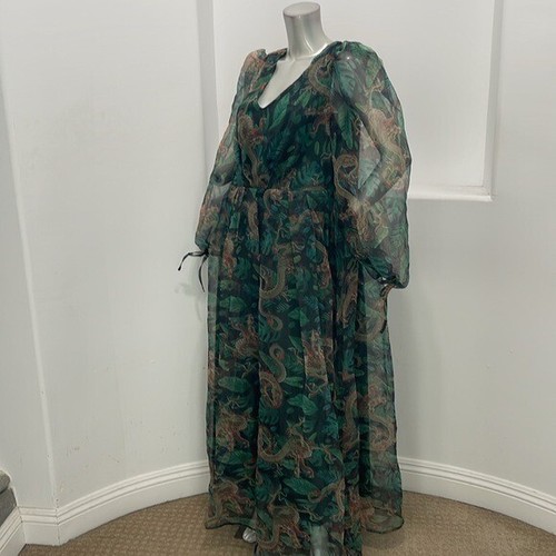 Guffniseti Long Sleeve Green Multi Printed Maxi Dress Size 1XL - Picture 3 of 12