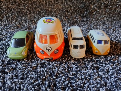Volkswagen Toy Cars - 4 Models: Maisto New Bug, Candy Van, Maisto Bus, Fast Van