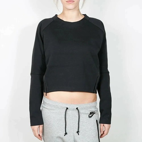 Nike Womens Tech Fleece Aeroloft Crew Top Sweatshirt Black Running Jumper Size L - 第 1/3 張圖片