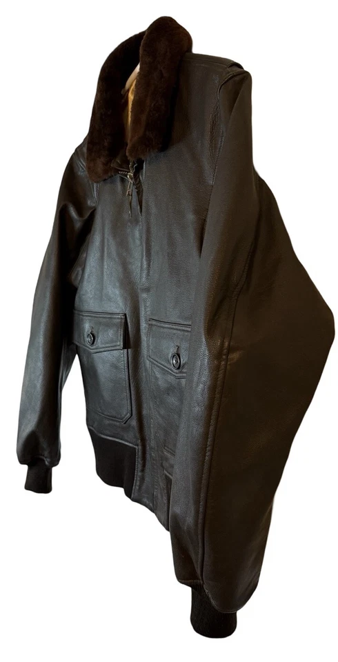 US Wings Marina de los Estados Unidos USN Cuero de Cabra Bombardero Aviador Chaqueta Top Gun Foto 3 de 4