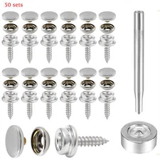 50X Stainless Steel Fastener Snap Press Stud Cap Buttons for Marine Boat Canvas