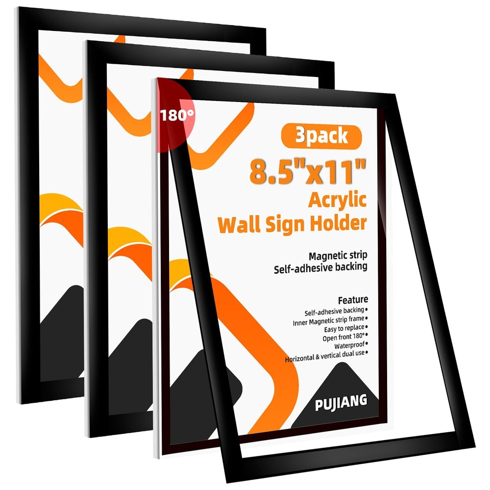 3Pack Acrylic Sign Holder 8.5x11 Wall Mount,Clear Wall Sign Holder with Tape,...