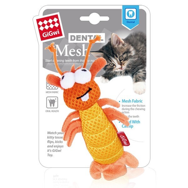 GiGwi Dental Mesh A Material Interactive Cat Toy Shrimp With Catnip 1 pc