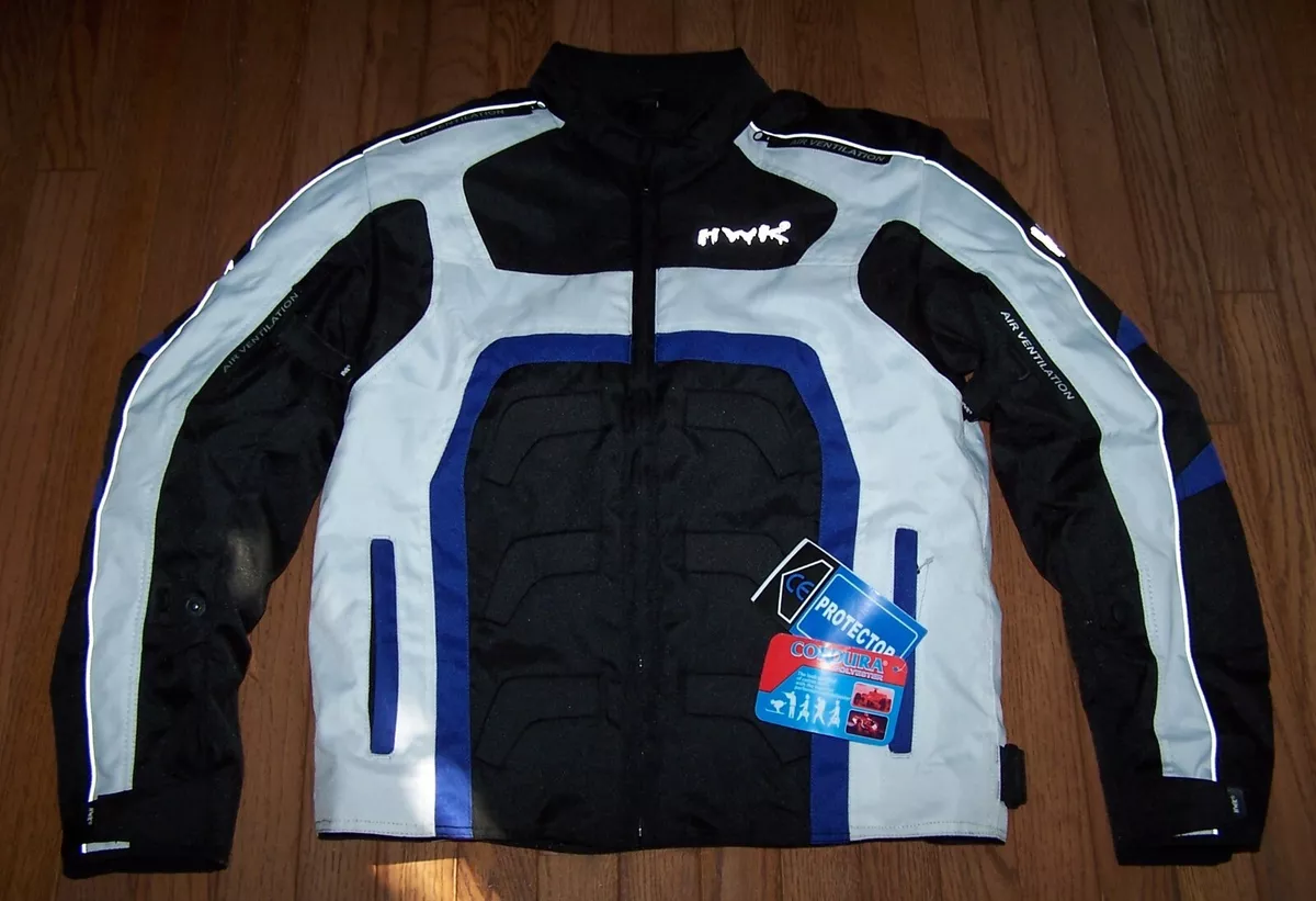 HWK Textile Armored Motorcycle Jacket BLACK BLUE WHITE Men s Small NWT