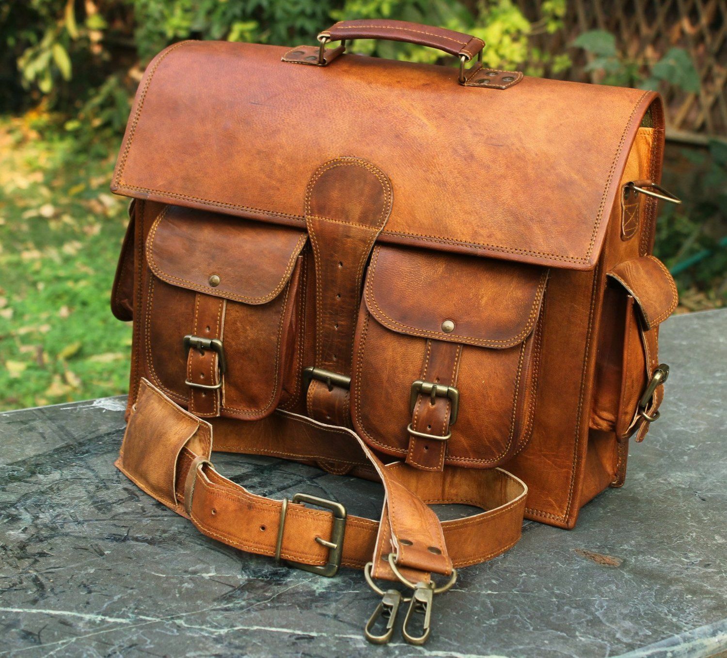 Leather Vintage Messenger Shoulder Men Satchel S Laptop School Briefcase Bag one