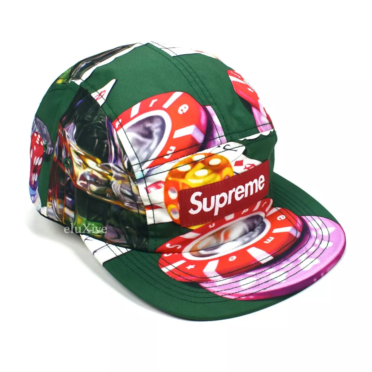 NWT Supreme Casino Print Box Logo Hat Green Camp Cap Mens DS FW18