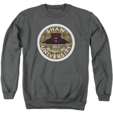 Shaw University Adult Crewneck Sweatshirt Plaid Badge, Charcoal, S-3XL