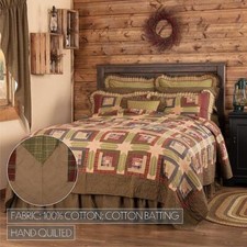 Tea Cabin Patchwork Twin Quilt. VHC Brands. Green, Tan, Red