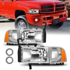 Pair Headlights For 1994-2002 Dodge Ram 1500 2500 3500 Chrome Housing Headlamps Pair Headlights For 1994-2002 Dodge Ram 1500 2500 3500 Chrome Housing Headlamps