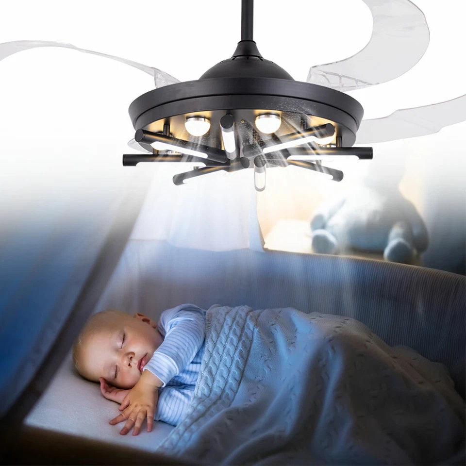 42" Crystal Invisible Ceiling Fan Light LED Chandelier Ceiling Lamp with Remote - Image 3 of 4