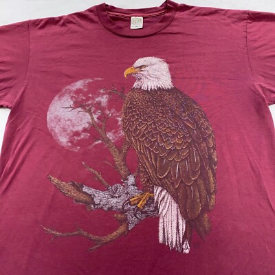 vintage 90s BALD EAGLE MOON NATURE T-Shirt XL soft animal fall winter