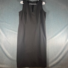 Ann Taylor Tank Dress Womens 12T Black Knee Length Split Neck Back Zip Preppy