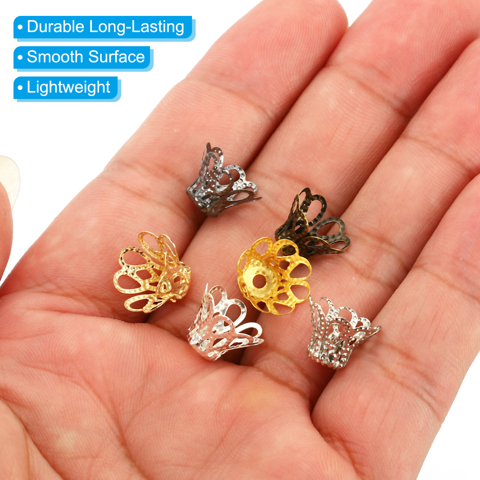 100Pcs Flower Bead Caps – 11x8mm Hollow Metal Spacer Caps For Jewelry Making, Multicolored