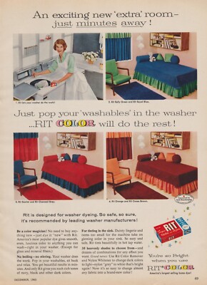 1960 Rit Fabric Laundry Tint Dye - Housewife Changes Rooms Color - Print Ad Art