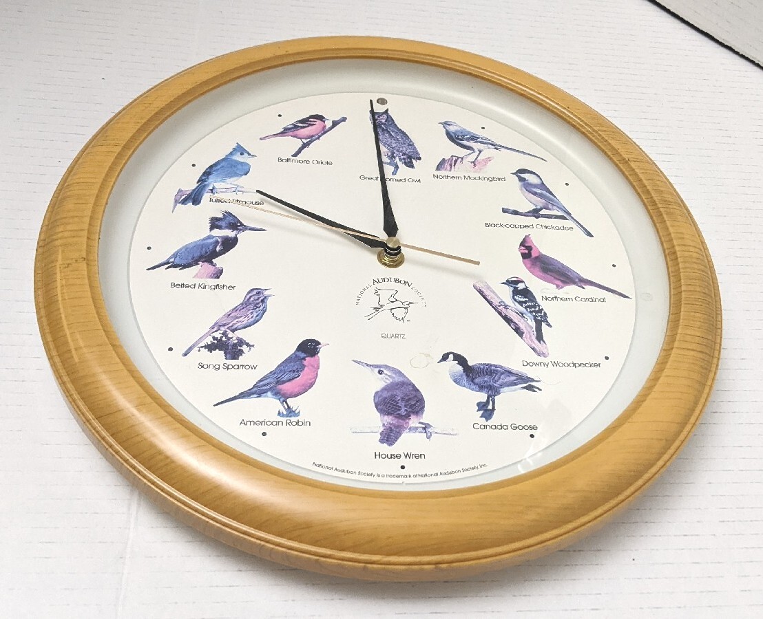 National Audubon Society Quartz Singing Bird Wall Clock 13 1/4'' Faux