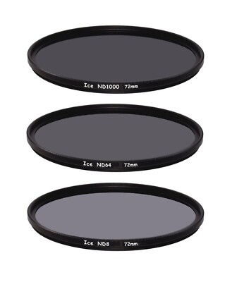 ICE 72mm Slim ND Filter Set ND1000 ND64 ND8 Neutral Density 72 10, 6, 3 Stop ...