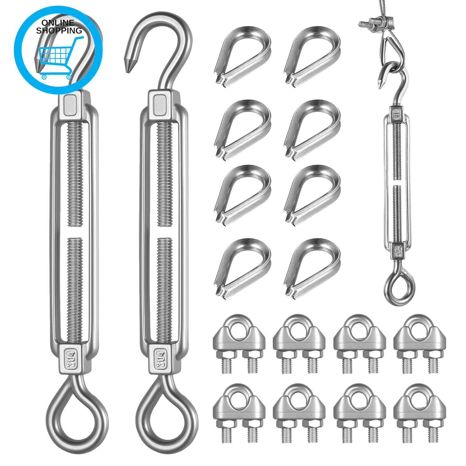 2 Pcs M6 Turnbuckle Wire Tensioners & 8 M3 Stainless Steel Turnbuckles Hooks Cla