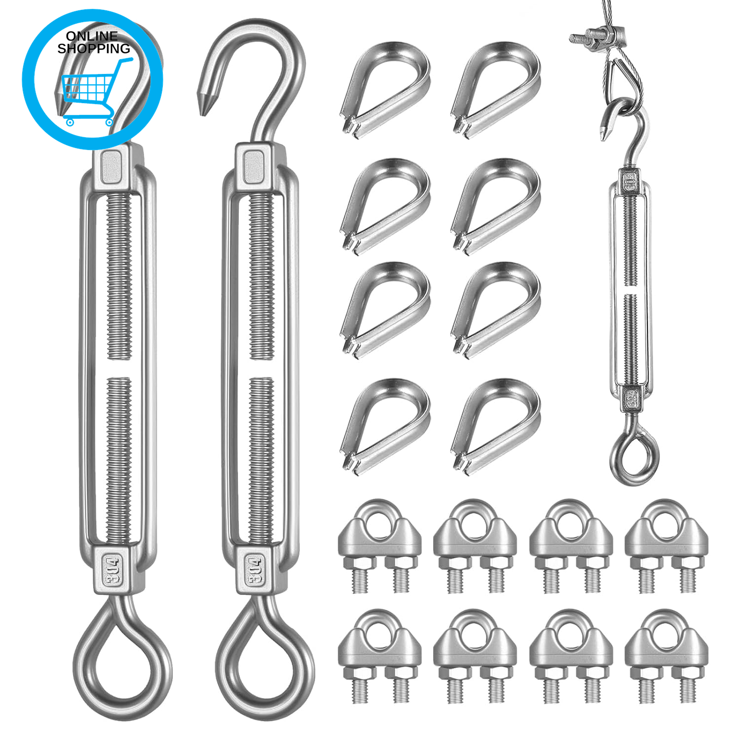 2 Pcs M6 Turnbuckle Wire Tensioners & 8 M3 Stainless Steel Turnbuckles Hooks Cla