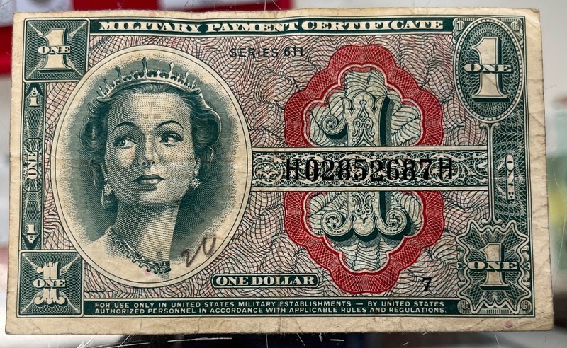 1964 - 1969 Military Payment Certificate MPC 1 One Dollar Series 611 vf