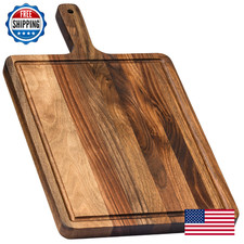 Premium Dark Walnut Wood Cutting & Serving Board w/ Handle - Charcuterie 15.7"