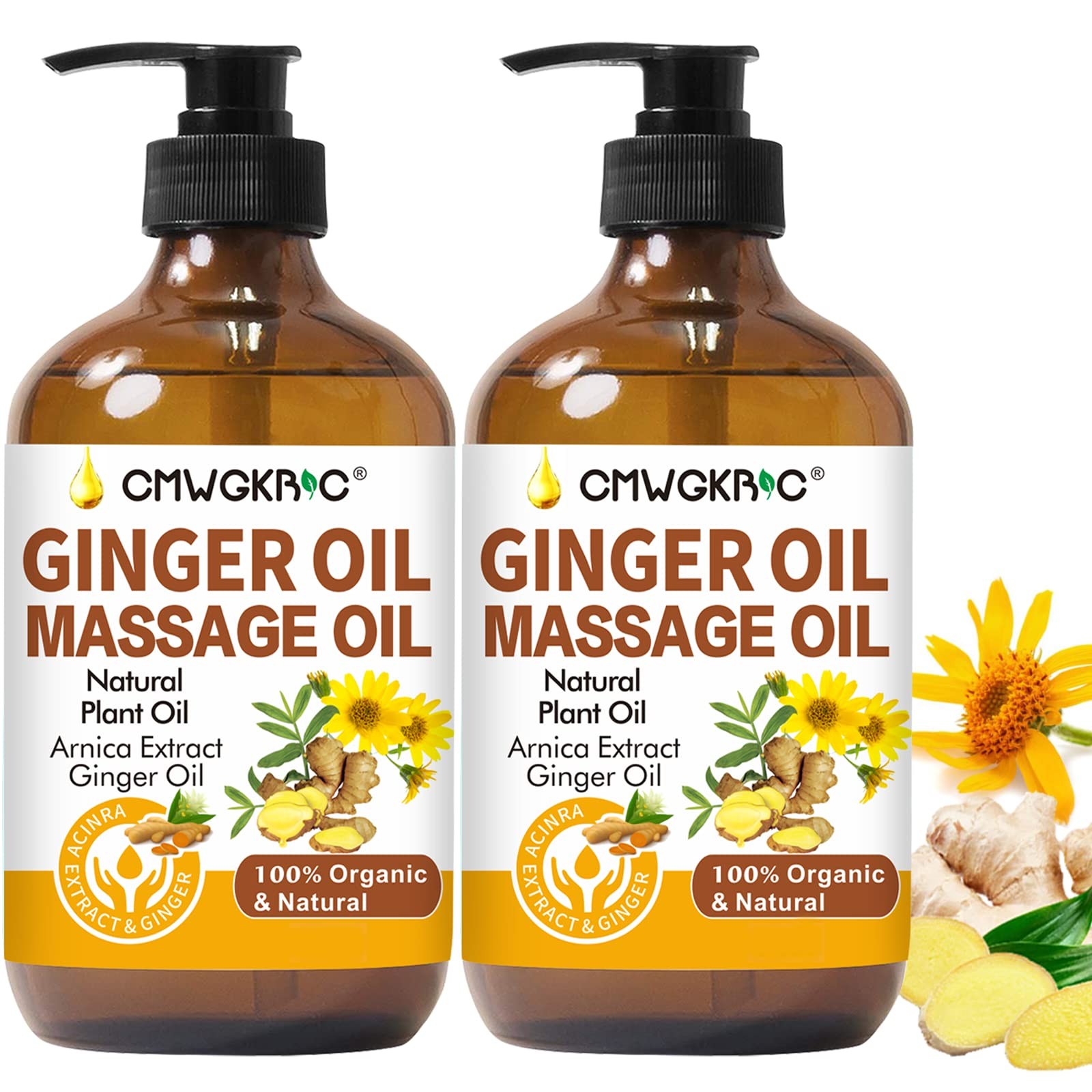 2 Pack Ginger Oil for Lymphatic Drainage Massage & Belly Slimming with Warming Effect  