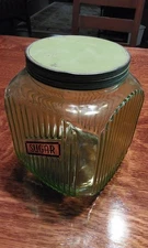 Vintage Uranium Glass Large Hoosier Canister Sugar Jar Depression Hocking  1930s