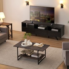 Coffe 2-Tier, Rectangle Wood and Metal Coffee Table with Storage Shelf for Sm...
