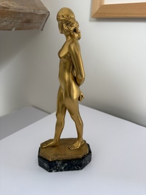Carl Seffner, Eva, vergoldete Bronzefigur eines stehenden weiblichen Aktes, deutsch um 1900