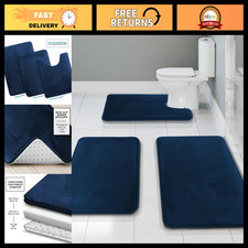 3 Piece Non-Slip Bath Mat Set - Velvet Memory Foam Bathroom Rugs, Washable, Quic