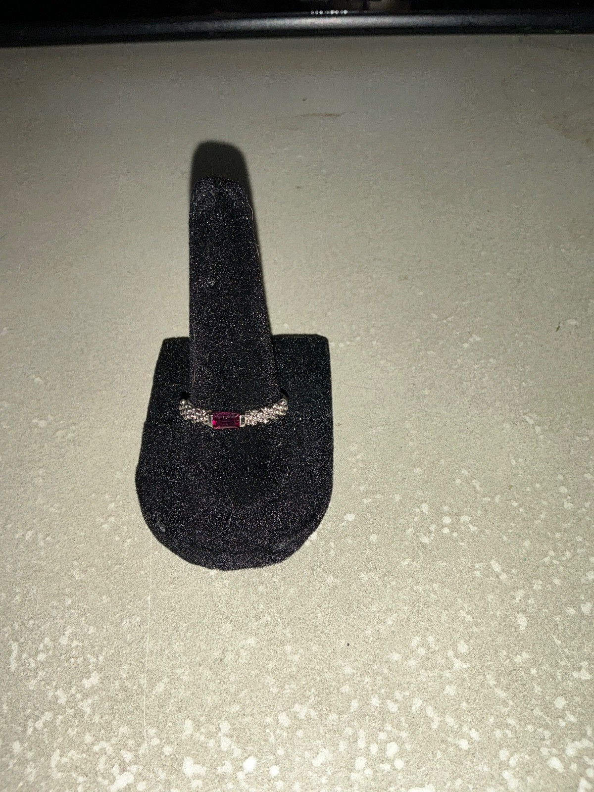 Sterling Silver Ring with Red  Rectangular Gemsto… - image 1