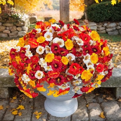 Artificial Fall Flowers for Outdoor, Fake Petunias Plants, Faux Flower, Fake M