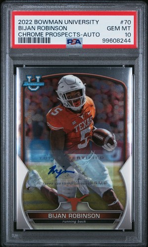 Topps 2022 Bowman University Chrome Bijan Robinson RC Auto #70 PSA 10