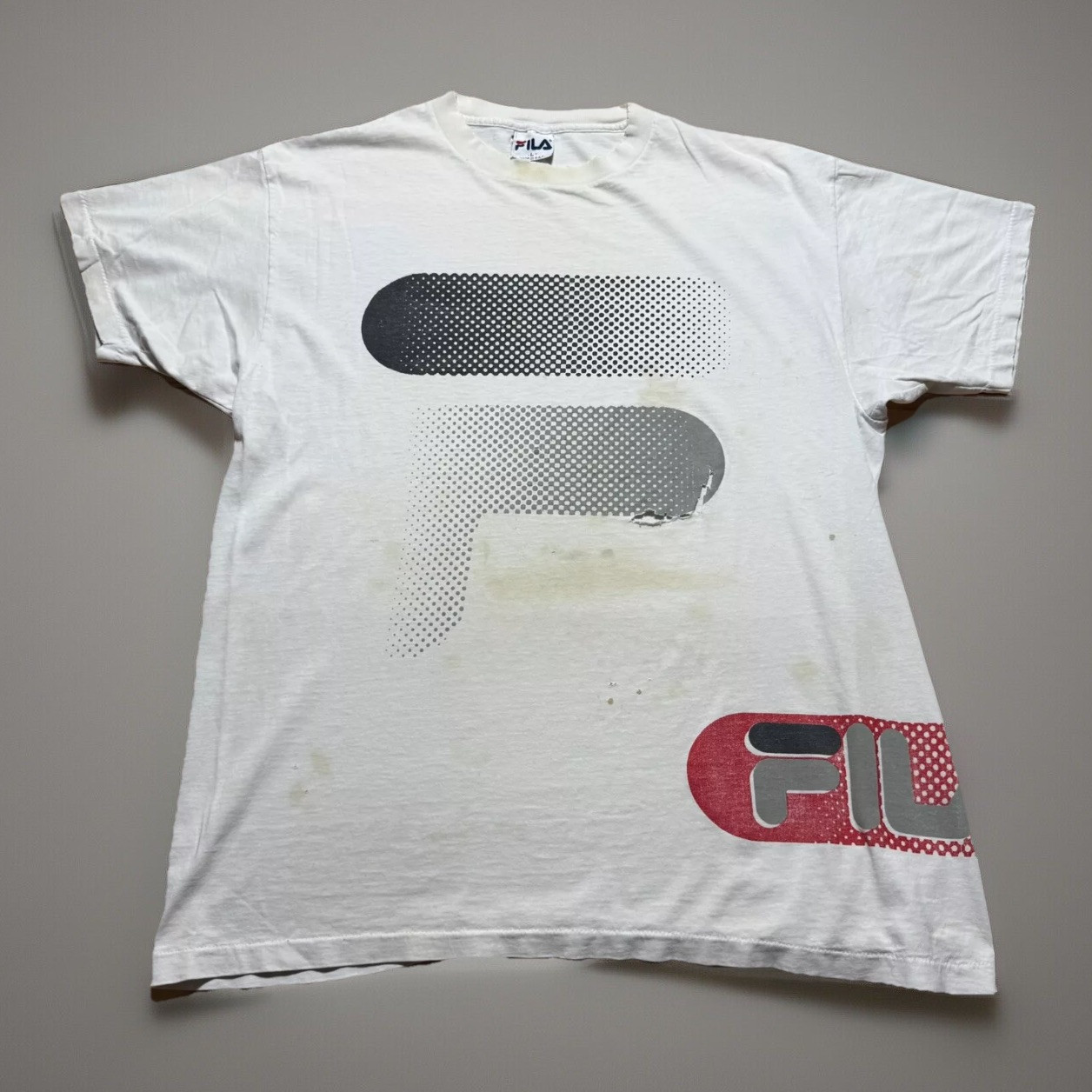 Camicia vintage anni 90 FILA avvolgente AOP traforata effetto invecchiato taglia large