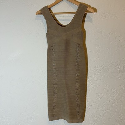 Aura Ribbed Bodycon Midi Dress Textured Sleeveless Neutral Brown L/XL