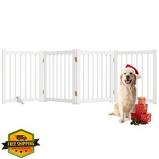 Solid Wood Freestanding Pet Gate - 4 Panels 24" - Folding Safety Fence with 2...