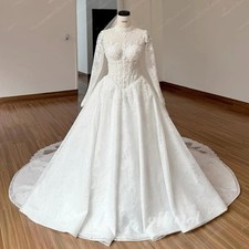 Princess High Neck Lace A-Line Wedding Dresses Floor Length Bridal Dress