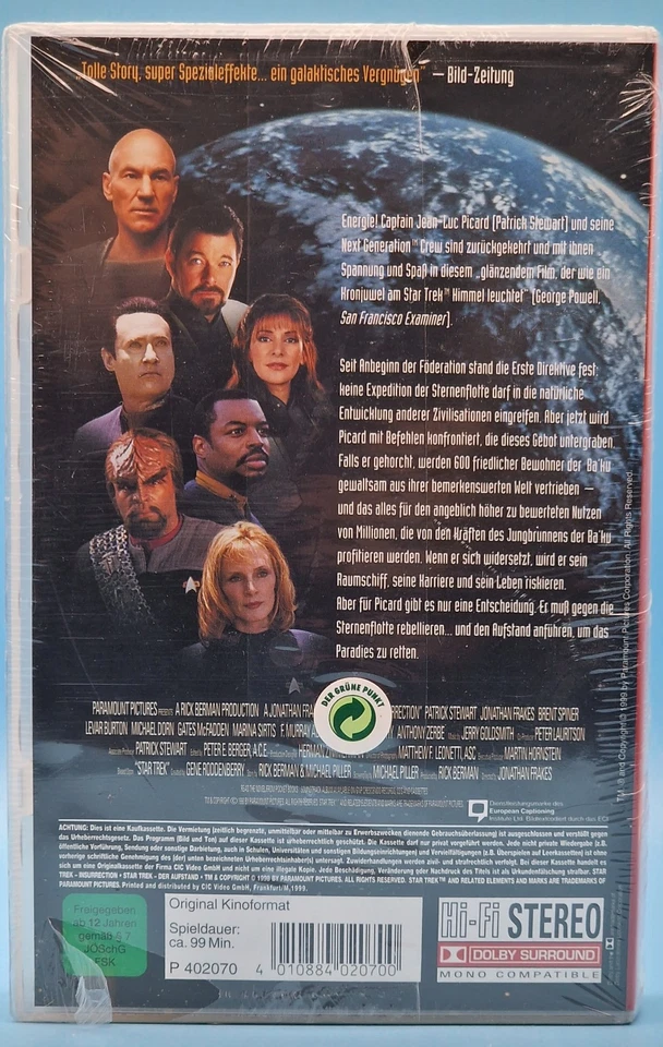 Star Trek IX - Der Aufstand | Patrick Stewart, Brent Spiner | VHS  (NEU, OVP) - Bild 3 von 3